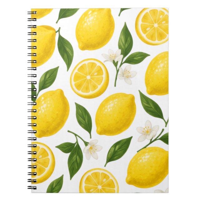 Lemon Pattern Design | Fresh Citrus Summer Print  Notebook (Front)
