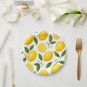 Lemon Pattern Design Fresh Citrus Summer Print Paper Plate