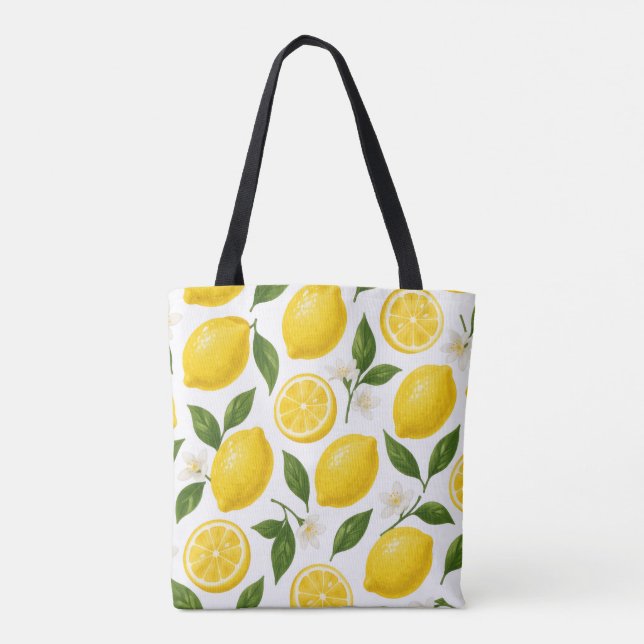 Lemon Pattern Design | Fresh Citrus Summer Print  Tote Bag (Back)