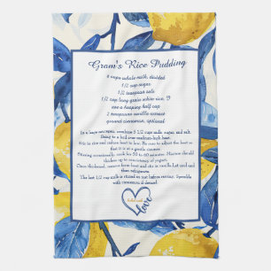 Lemon Pattern Family Recipe Keepsake Custom Tea Towel