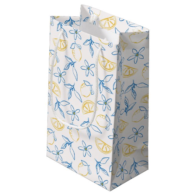 Lemon Pattern Hand Drawn Gift Bag (Back Angled)