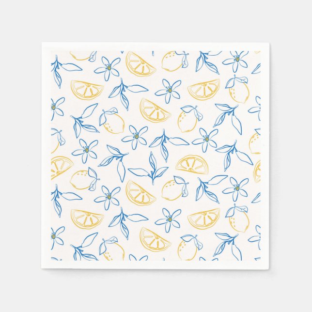 Lemon Pattern Hand Drawn Paper Napkins (Front)
