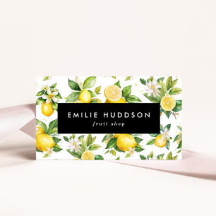 Lemon Pattern, Lemon Flowers, Citrus, Fruit Shop Business Card