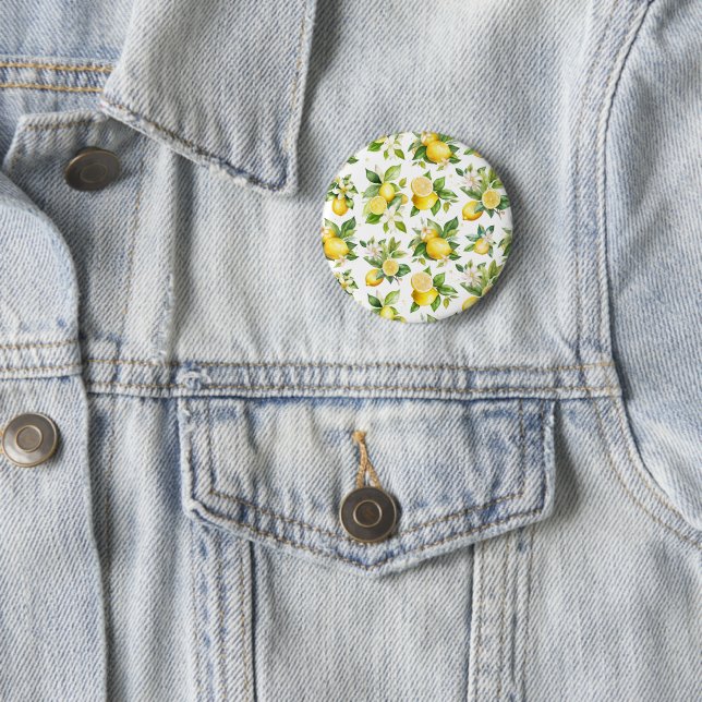 Lemon Pattern, Lemon Flowers, Leaves, Citrus 6 Cm Round Badge (In Situ)