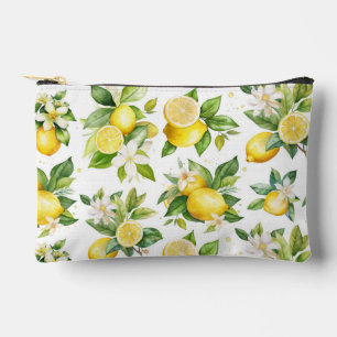 Lemon Pattern, Lemon Flowers, Leaves, Citrus Accessory Pouch