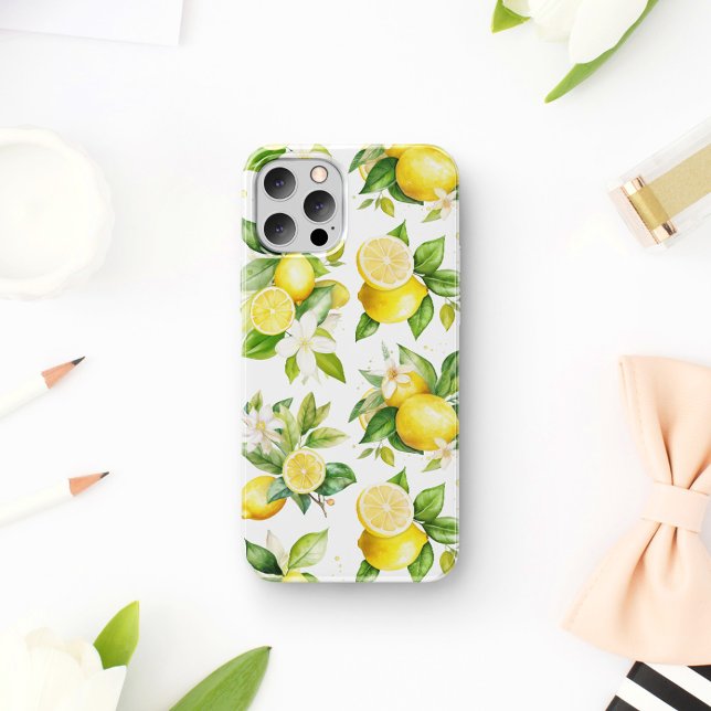 Lemon Pattern, Lemon Flowers, Leaves, Citrus Case-Mate iPhone Case (Creator Uploaded)
