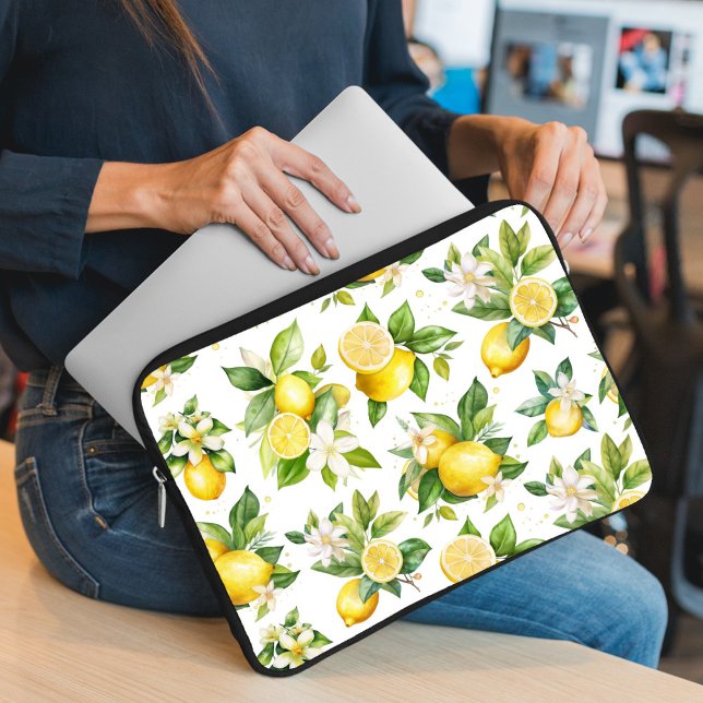 Lemon Pattern, Lemon Flowers, Leaves, Citrus Laptop Sleeve (Creator Uploaded)