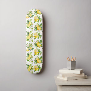 Lemon Pattern, Lemon Flowers, Leaves, Citrus Skateboard