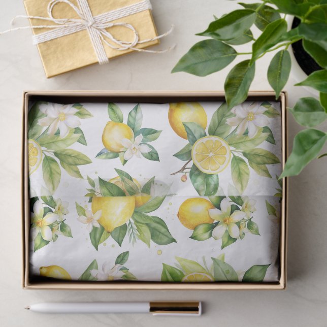 Lemon Pattern, Lemon Flowers, Leaves, Citrus Tissue Paper (Gift)
