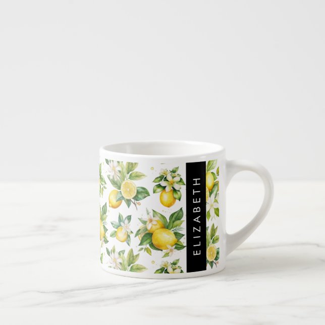 Lemon Pattern, Lemon Flowers, Leaves, Your Name Espresso Cup (Right)