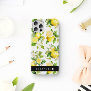 Lemon Pattern, Lemon Flowers, Leaves, Your Name iPhone 16 Case