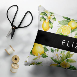 Lemon Pattern, Lemon Flowers, Leaves, Your Name Pillowcase