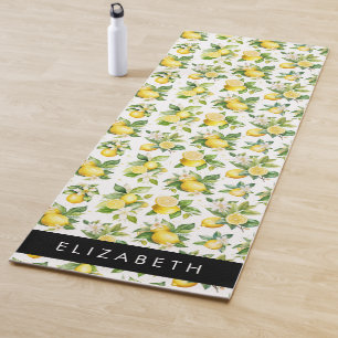 Lemon Pattern, Lemon Flowers, Leaves, Your Name Yoga Mat