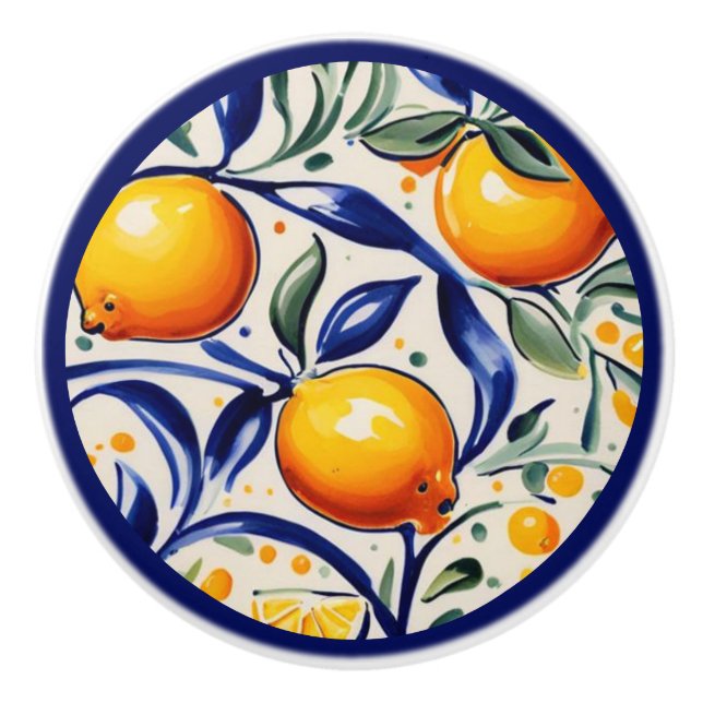 Lemon pattern Mediterranean Italian Citrus Fruit Ceramic Knob (Front)