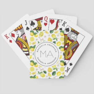 Lemon Pattern Monogram Name  Playing Cards
