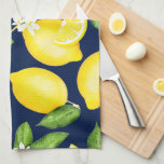 Lemon Pattern Navy Blue Tea Towel<br><div class="desc">This design features a watercolor lemon pattern.</div>