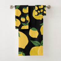 Lemon Pattern Retro Fruit Yellow On Black