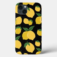 Lemon Pattern Retro Fruit Yellow On Black