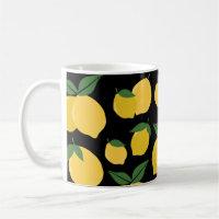 Lemon Pattern Retro Fruit Yellow On Black