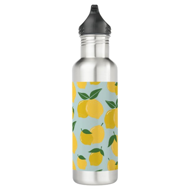 Lemon Pattern Retro Fruit Yellow On Green 710 Ml Water Bottle (Right)