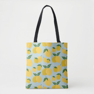 Lemon Pattern Retro Fruit Yellow On Green Tote Bag