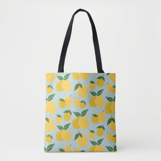 Lemon Pattern Retro Fruit Yellow On Green Tote Bag (Front)