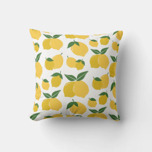 Lemon Pattern Retro Fruit Yellow On White Cushion