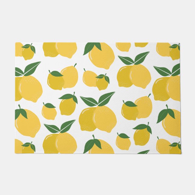 Lemon Pattern Retro Fruit Yellow On White Doormat (Front)