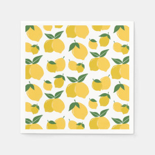 Lemon Pattern Retro Fruit Yellow On White Napkin