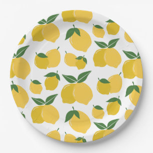 Lemon Pattern Retro Fruit Yellow On White Paper Plate