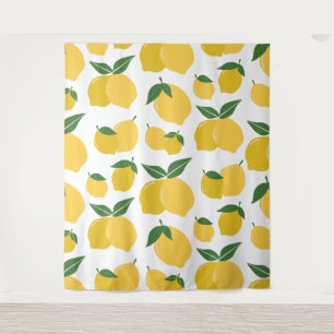 Lemon Pattern Retro Fruit Yellow On White Tapestry