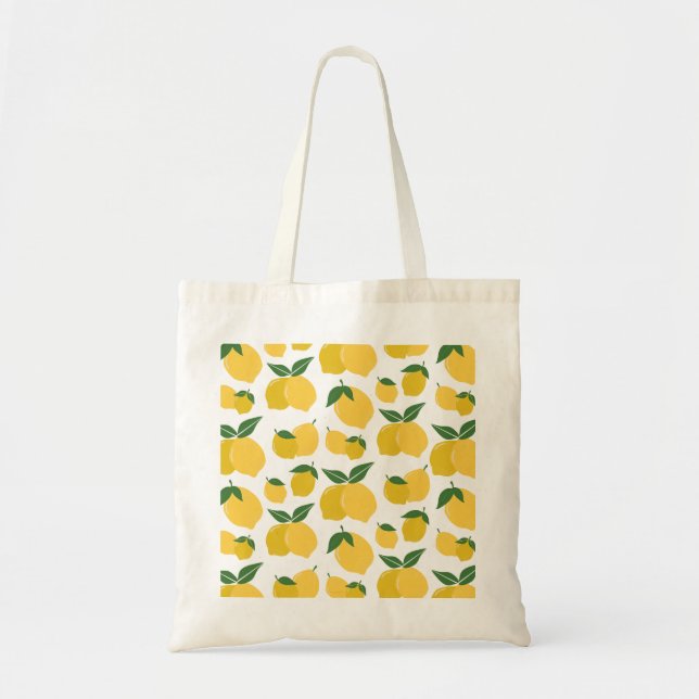 Lemon Pattern Retro Fruit Yellow On White Tote Bag (Front)