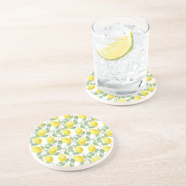 Lemon Pattern Round Sandstone Coaster (Side)