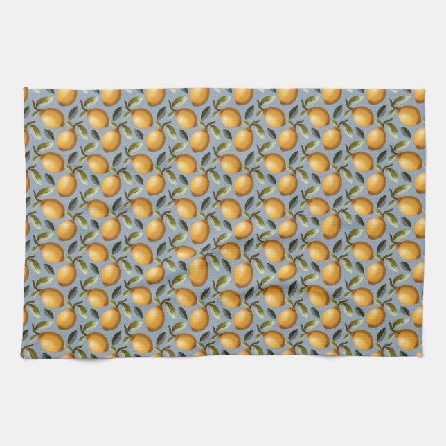 Lemon Pattern Tea Towel Mediterranean Citrus Kitch (Horizontal)