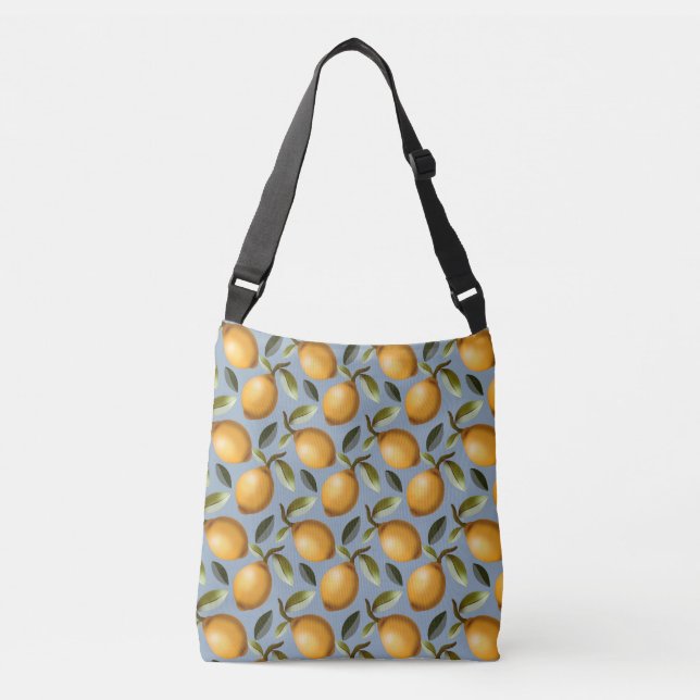 Lemon Pattern Tea Towel Mediterranean Citrus Kitch Crossbody Bag (Front)