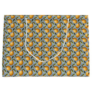 Lemon Pattern Tea Towel Mediterranean Citrus Kitch Large Gift Bag