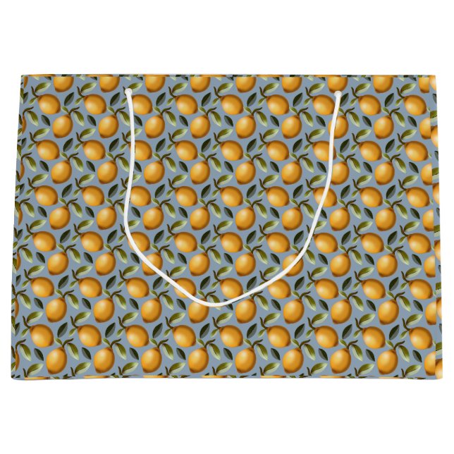 Lemon Pattern Tea Towel Mediterranean Citrus Kitch Large Gift Bag (Front)