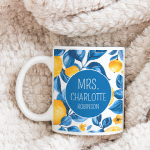 Lemon Pattern Tropical Fruit Custom Couple Name Coffee Mug