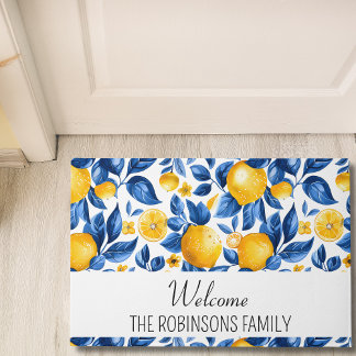 Lemon Pattern Tropical Fruit Custom Family Name Doormat