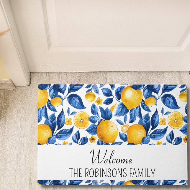 Lemon Pattern Tropical Fruit Custom Family Name Doormat (Creator Uploaded)