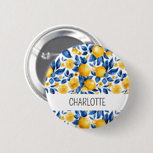 Lemon Pattern Tropical Fruit Personalised Name 6 Cm Round Badge