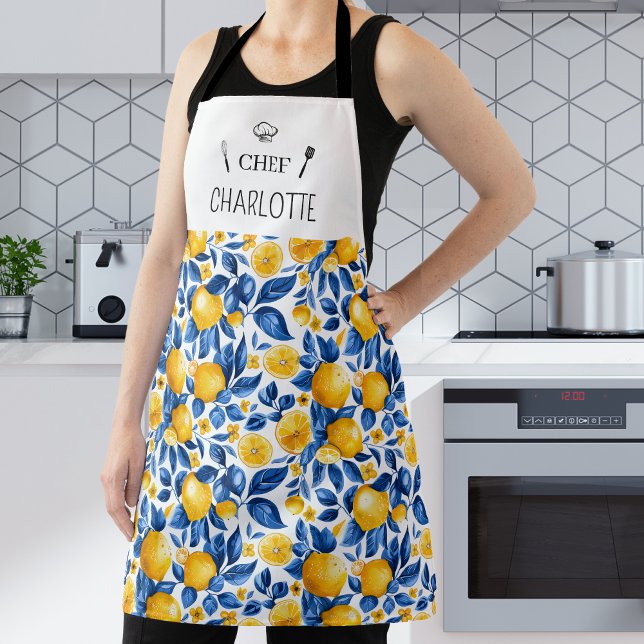 Lemon Pattern Tropical Fruit Personalised Name Apron (Creator Uploaded)