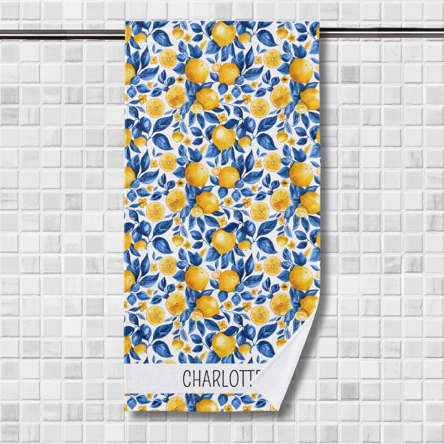 Lemon Pattern Tropical Fruit Personalised Name Bath Towel (Creator Uploaded)