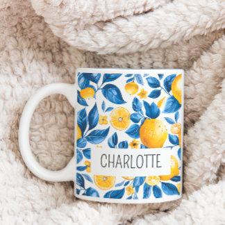 Lemon Pattern Tropical Fruit Personalised Name Coffee Mug