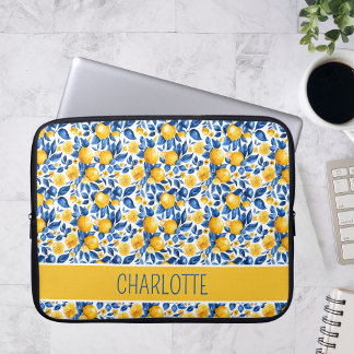 Lemon Pattern Tropical Fruit Personalised Name Laptop Sleeve