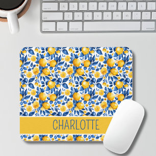 Lemon Pattern Tropical Fruit Personalised Name Mouse Mat