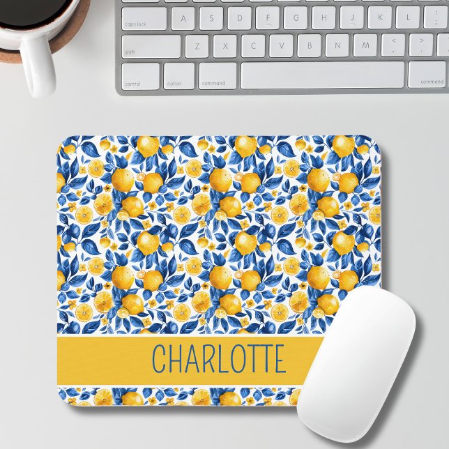 Lemon Pattern Tropical Fruit Personalised Name Mouse Mat (Creator Uploaded)