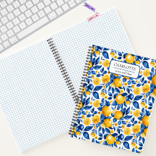Lemon Pattern Tropical Fruit Personalised Name Notebook