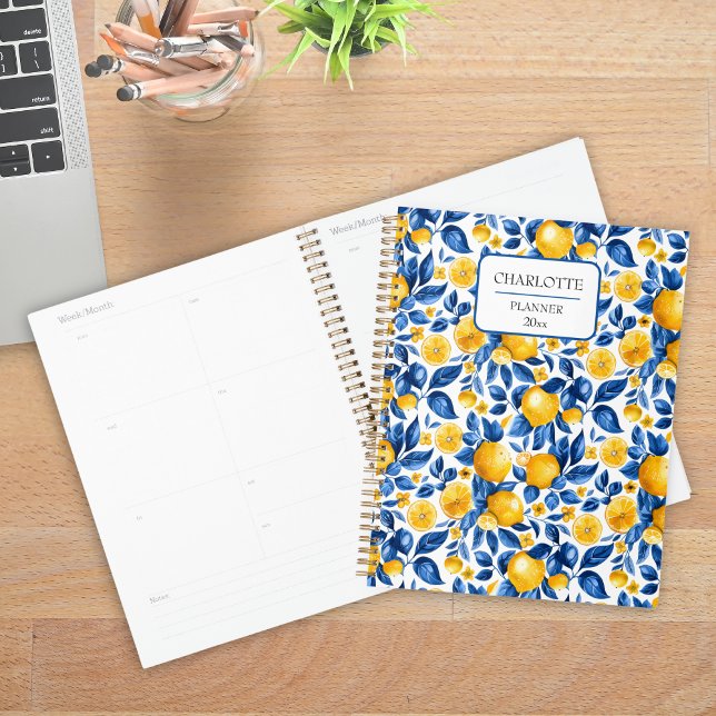 Lemon Pattern Tropical Fruit Personalised Name Planner (Creator Uploaded)