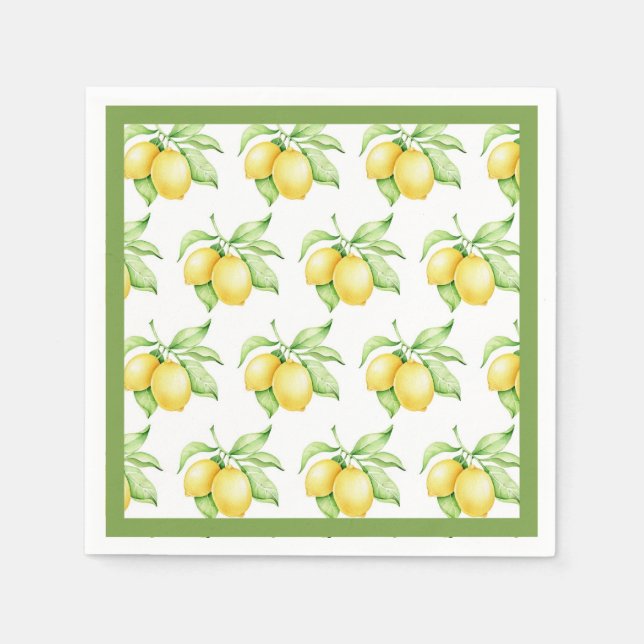 Lemon Pattern Watercolor Simple Green Trim Napkin (Front)